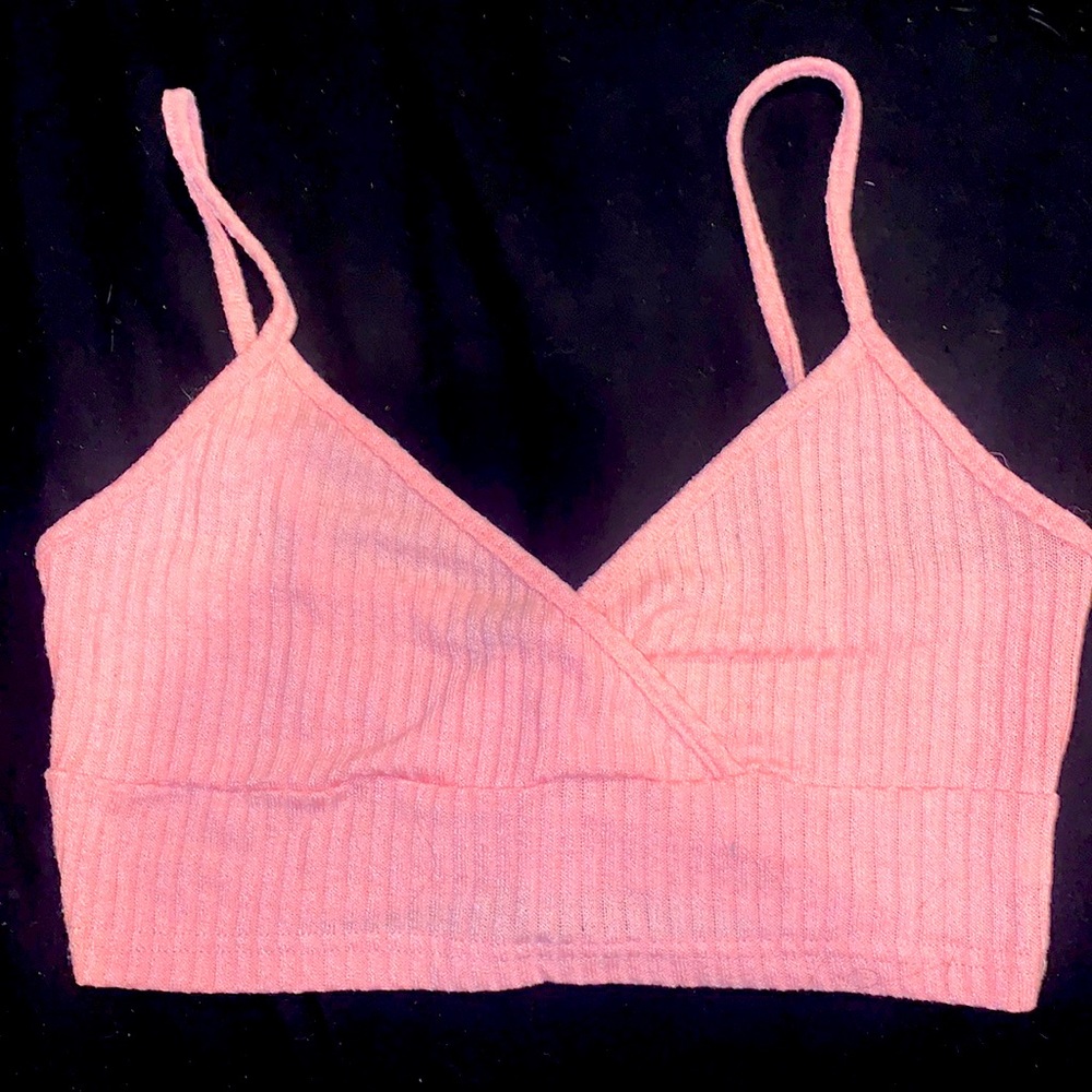 Pink Ribbed Knit Cropped Cami Size XS